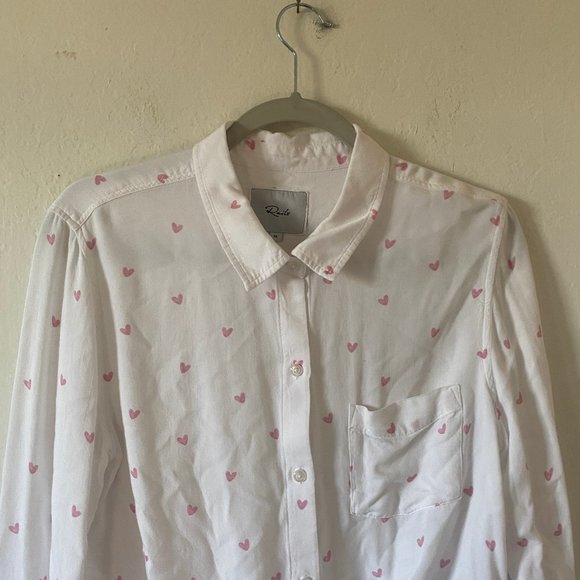 Rails Anthropologie Womens Blouse Crop Val Scribble Heart Size M Button Up White - Picture 3 of 16